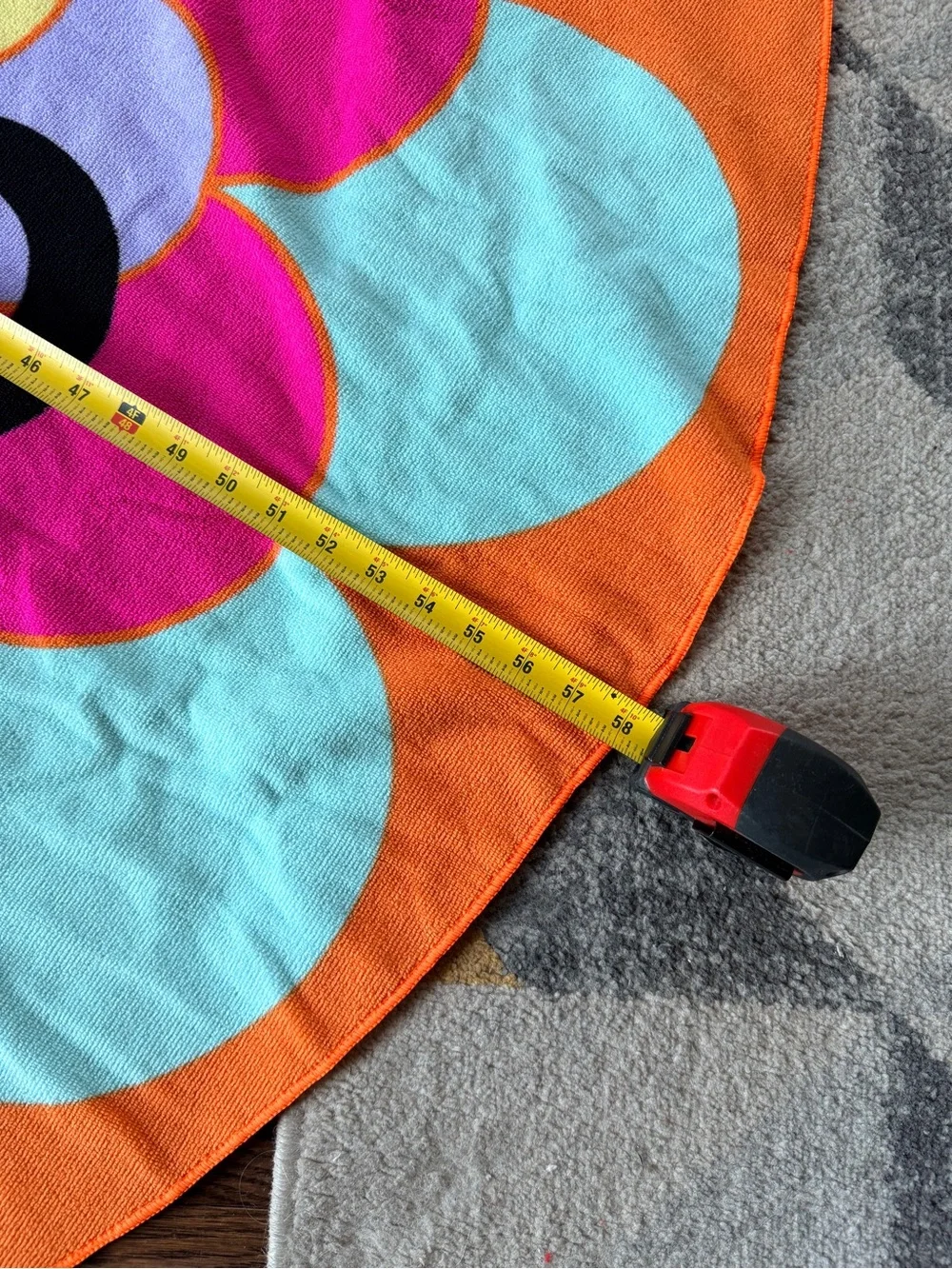 amika Round Beach Towel Mandala Floral Neon Orange Oversized 58” Like New